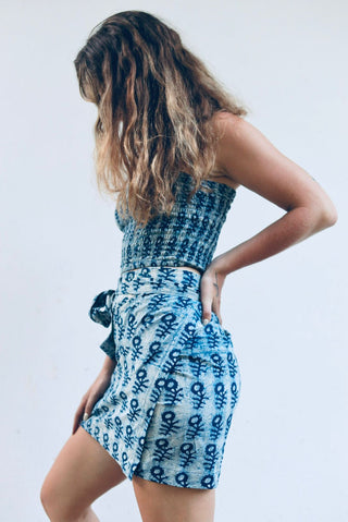 Indigo Blue Grunge Abstract Daisy Bandeau Crop Top