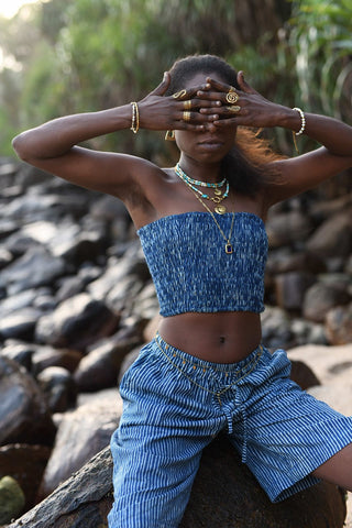 Sailor Blue Pinstripe Long Bermuda Shorts