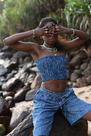 Sailor Blue Pinstripe Long Bermuda Shorts