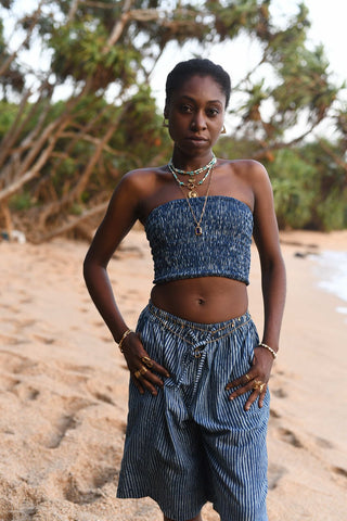 Sailor Blue Pinstripe Bandeau Crop Top
