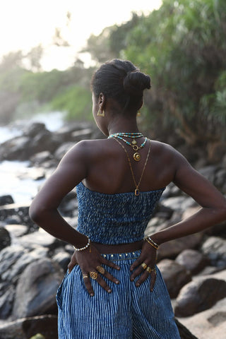 Sailor Blue Pinstripe Bandeau Crop Top