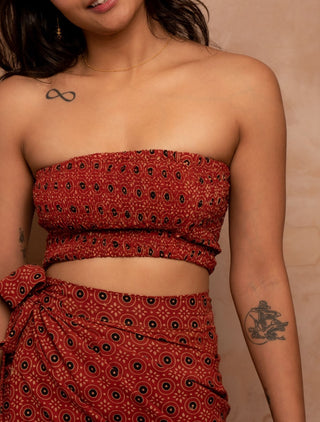 Sun Dot Saffron Red Bandeau Crop Top