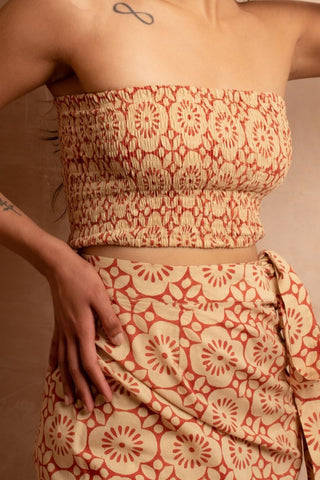 Geometric Bloom Cinnabar Bandeau Crop Top
