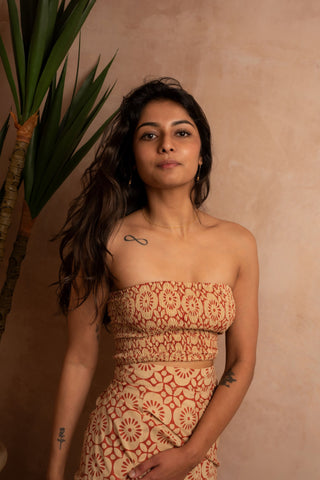 Geometric Bloom Cinnabar Bandeau Crop Top