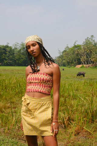 Yellow Stripe Cotton Wrap Skirt