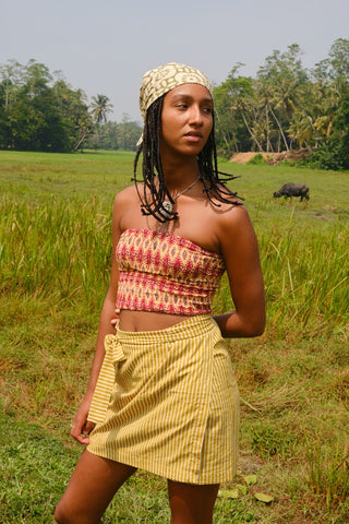 Yellow Stripe Cotton Wrap Skirt
