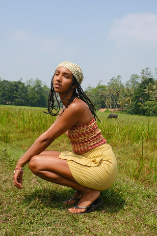 Yellow Stripe Cotton Wrap Skirt