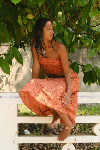 Orange and Brown Floral Bandeau Crop Top