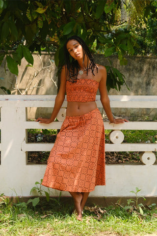 Orange and Brown Floral Bandeau Crop Top