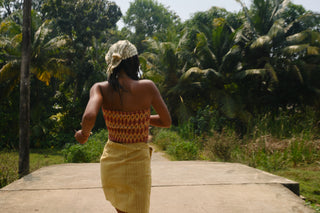 Red and Yellow Diamond Geometric Bandeau Crop Top
