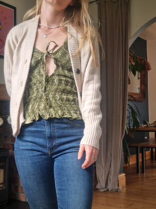 Green Zigzag Shirred Bandeau Top