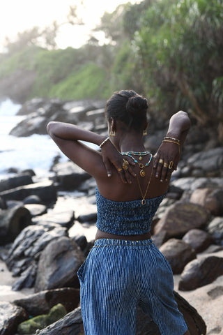 Sailor Blue Pinstripe Bandeau Crop Top