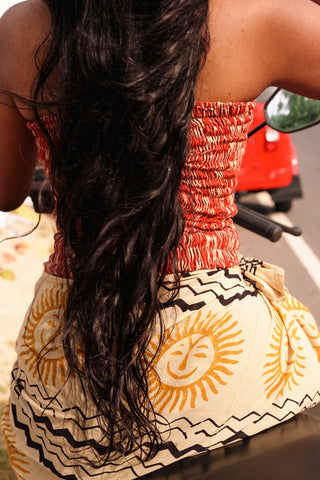 Red Stripe Shirred Bandeau Top